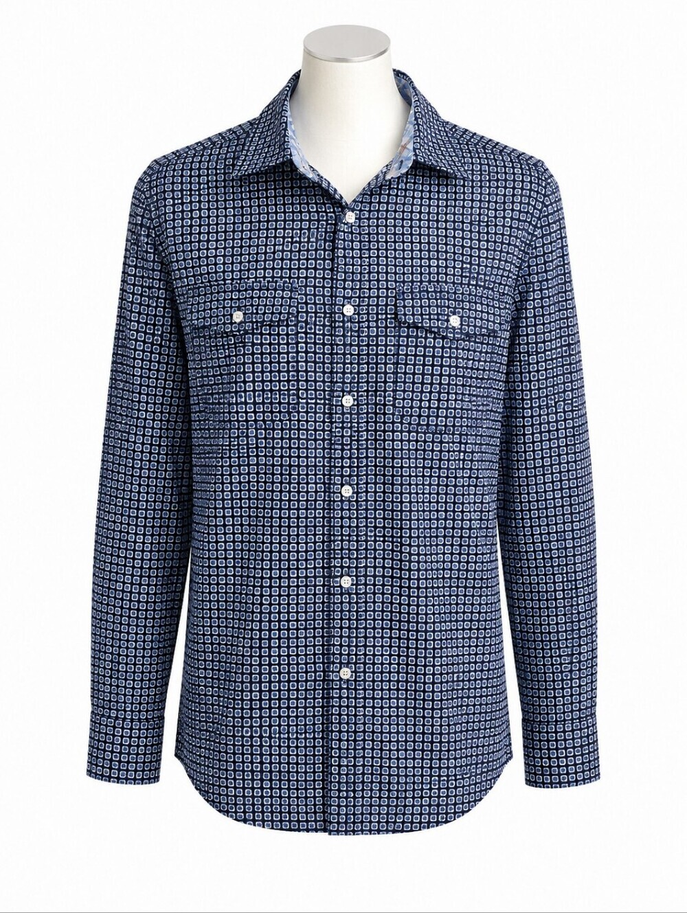 Roper Men's Blue Geometric Western Pearl Snap Shirt M Cowboy Rodeo Plaid Cuffs